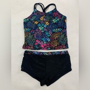 Floral Kids Swim Set - Black and Multicolor